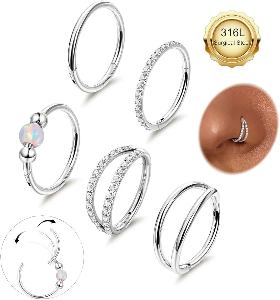 5PCS 18G Hoop Nose Rings for Women Clicker Nose Rings Hoops 8-10mm
