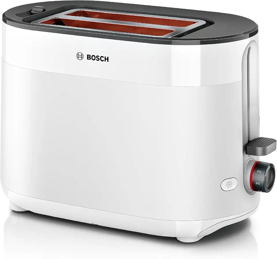 Bosch Kompakt Toaster MyMoment TAT2M121, integrierter Brötchenaufsatz, mit Auftaufunktion, mit Abschaltautomatik, Liftfunktion, Brotzentrierung, perfekt für 2 Scheiben, 800 Watt, Weiß matt