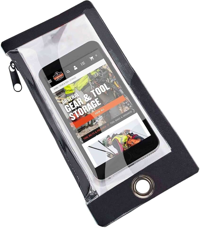 Water Resistant Phone Pouch, Zippered Cell Phone Sleeve, Attaches to Tool Lanyard, Plus Size, Ergodyne Squids 3760P