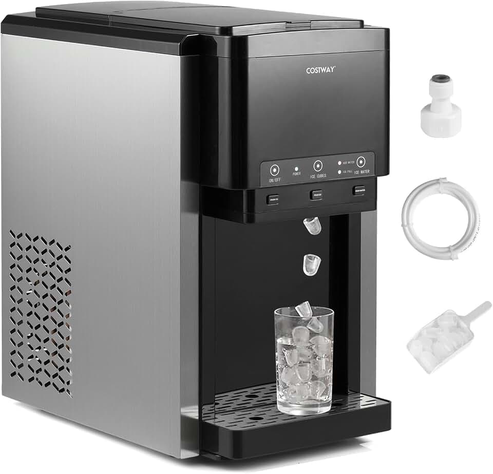 FANTASK 3 in 1 Eiswürfelmaschine, 12 Eiswürfel in 9 Min, Wasserspender mit zerstoßenem EIS, Eisbereiter 20 kg/Tag, Kompressorkühlung für Zuhause, Küche & Büro