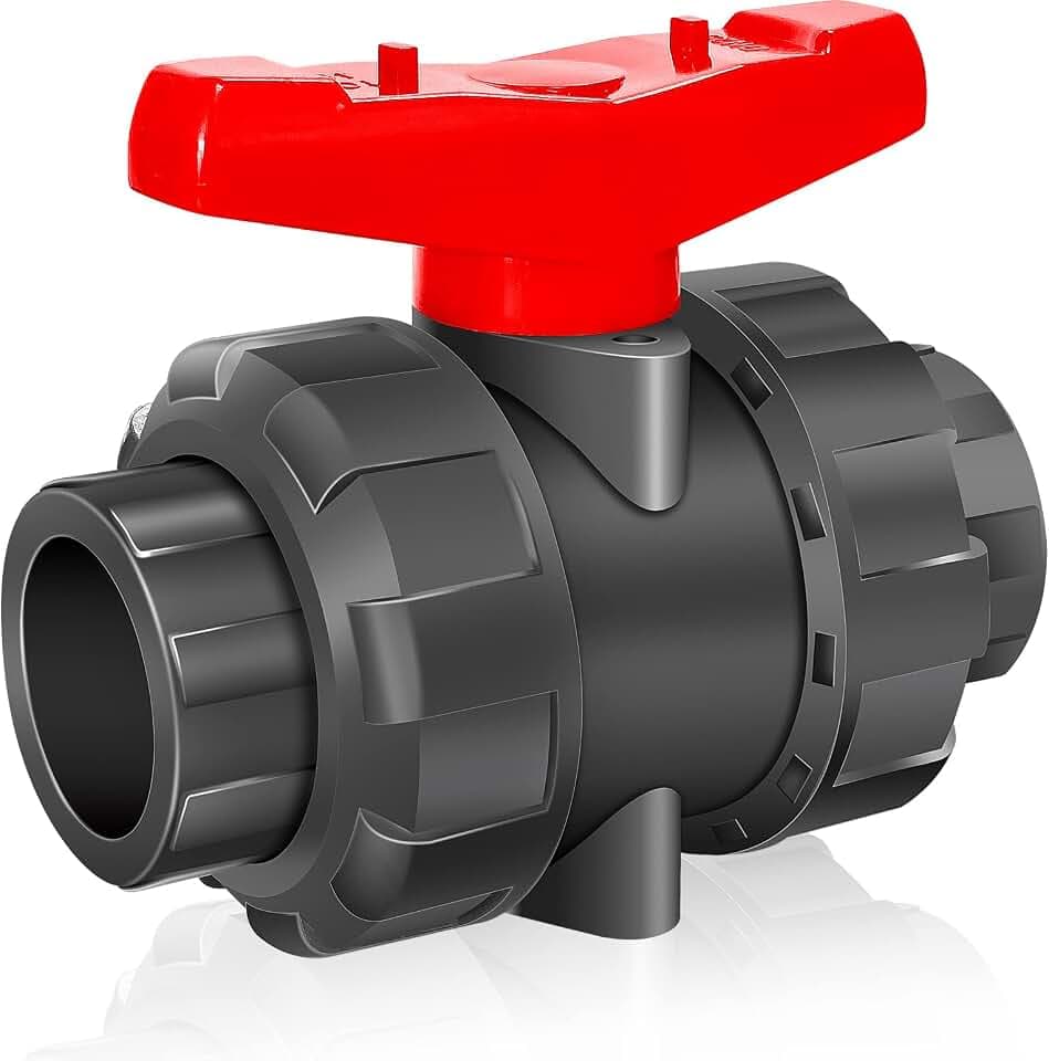 UPVC True Union Ball Valve 1 1/2inch, Double Union Ball Valve, SCH 80 Water Shut-Off Valve with Socket End, 1 1/2inch PVC Ball Valve with 2Pcs EPDM O-Rings for Irrigation, Pool, Venting Systems