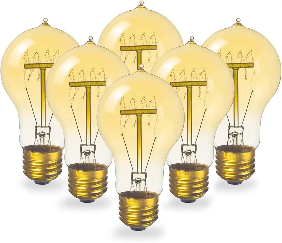 Visther A19 Edison Bulbs 60 Watt Incandescent Light Bulbs Dimmable, 6 Pack