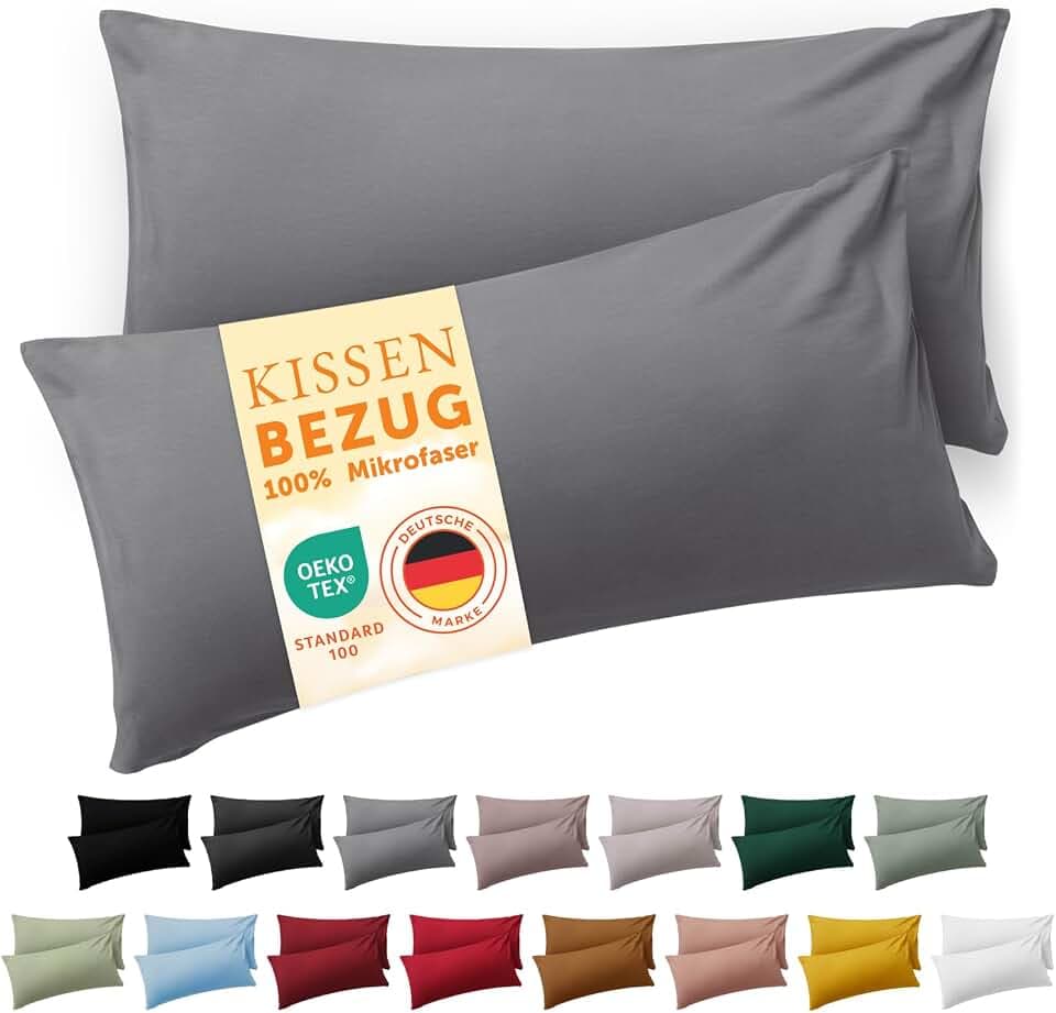 Blumtal Kissenbezug 50 x 80, 2 Stück - Oeko-TEX zert. Kissenbezüge 100% Mikrofaser in extra weich & waschmaschinenfest - Bezug Kissen 50x80 Grau