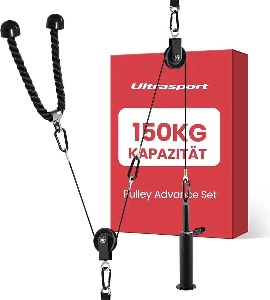 Ultrasport Latzugturm, Robustes Seilzugsystem mit leisen Umlenkrollen, Latzugstation für zu Hause, inkl. Latzugstange, Trizepsseil & Bizepsstange, Nutzergewicht bis 100kg
