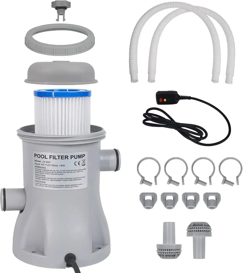 Filter Pump for Above Ground Pools, 330 GPH Filter for Inflatbale Pool, Flow Rate Pool Filter for Inflatable Swimming Pool Crystal Clear Filter Pump with 2 Filter Cartridges