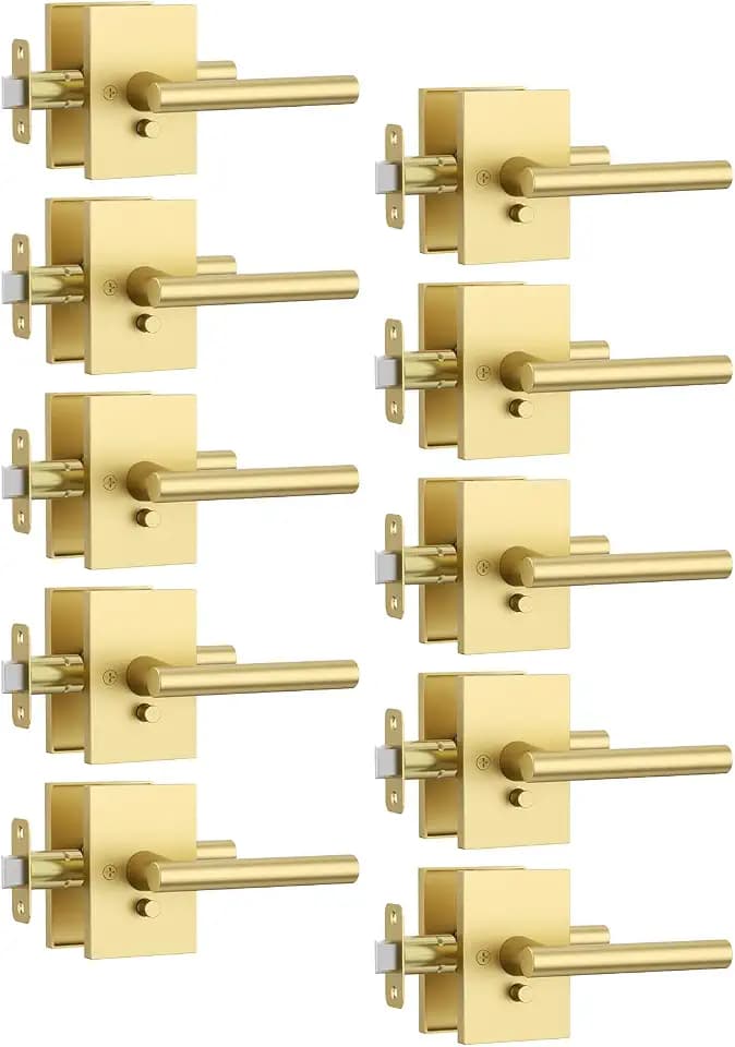 Amerdeco 10 Pack Brushed Gold Privacy Interior Door Handles