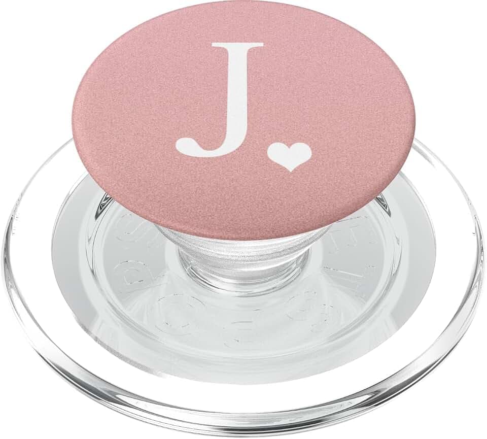 White Initial Letter J heart Monogram on Rose Pink PopSockets PopGrip: Swappable Grip for Phones & Tablets PopSockets PopGrip for MagSafe