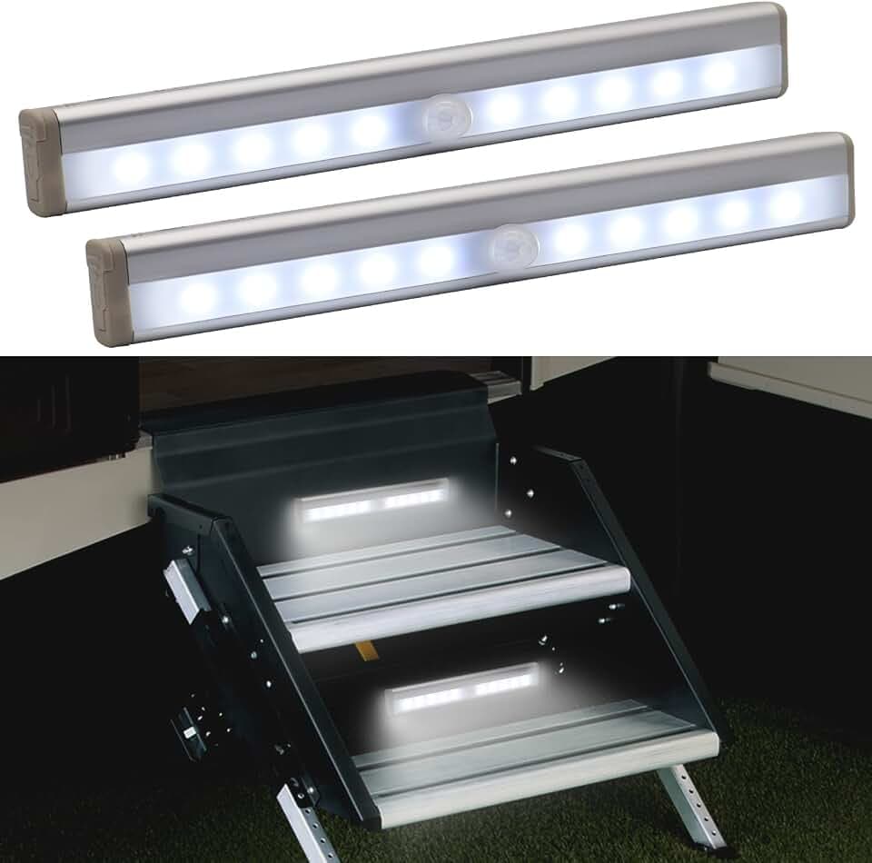 CCBASEBALL Motion Activated RV Step Lights, 10 LED Battery Operated Motorhome Motion Sensor led Light Strip, Magnetic Night Light Bar for Motorhome Travel,Travel Trailers, Camper (2 Pack)