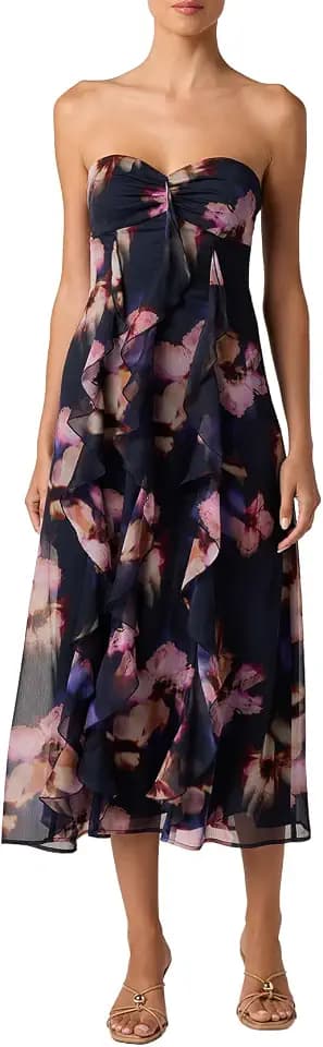 Lulus Olympia Ruffle Printed Women's Cocktail Midi Dress