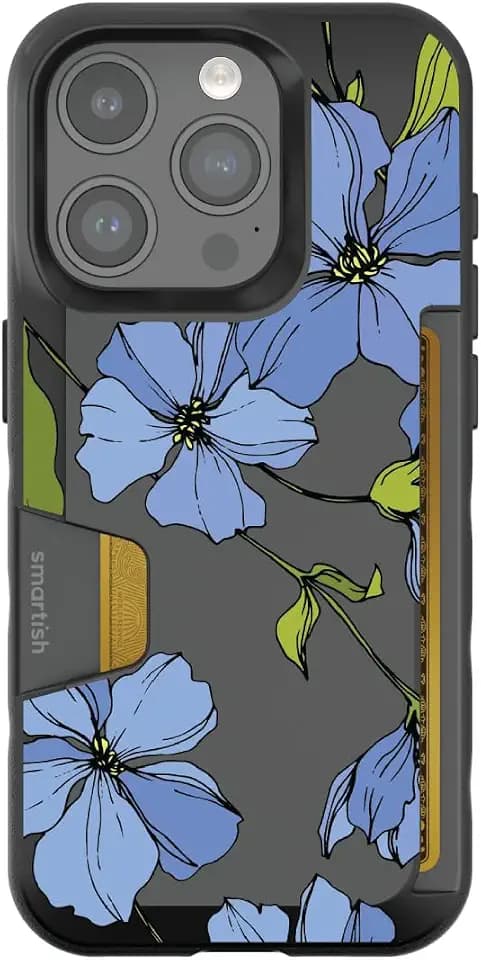 Smartish® iPhone 15 Pro Wallet Case - Wallet Slayer Vol. 1 [Slim + Protective] - Blue Blossoms - Drop Tested 6FT - Credit Card Holder - Floral Case for Women - Fits Apple iPhone 15 Pro