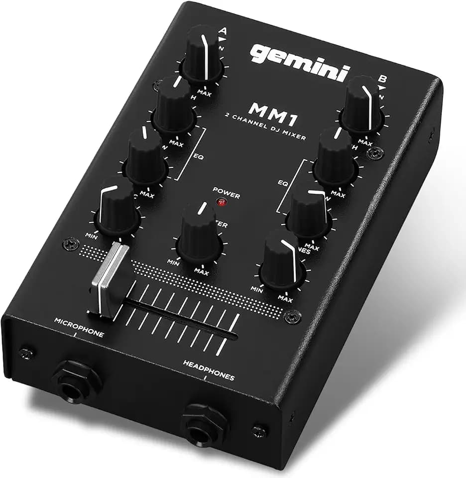Gemini Portable 2-Channel DJ Mixer with Crossfader & EQ (MM1)