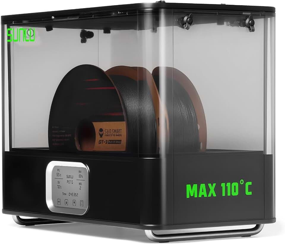SainSmart SUNLU E2 Filamenttrockner Box, 110°C Max. Temperatur, 500W PTC-Heizung, 3-in-1 Trocknen + Tempern + Entfeuchten, Doppelkammer mit Dichtung, kompatibel mit PLA, ABS, PC, PA-CF, GF, FR-ABS