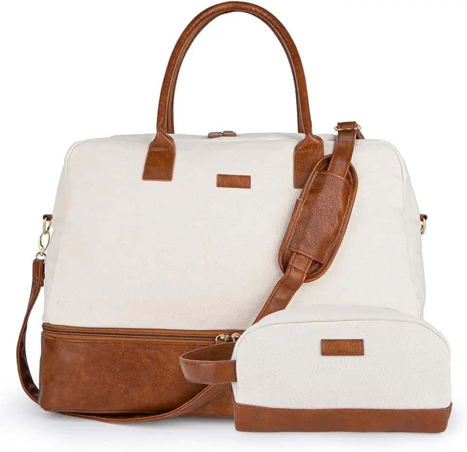 MyMealivos Canvas Weekender Bag Travel Duffel Shoe Compartment Overnight