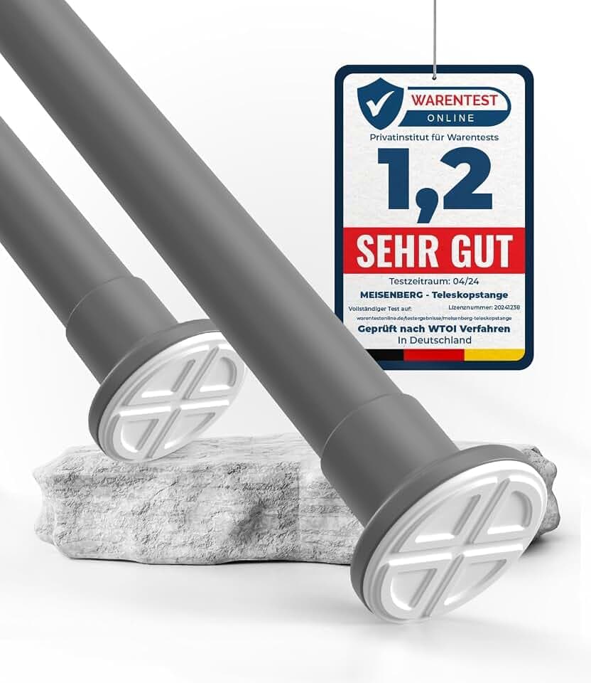 MEISENBERG Klemmstange für Gardinen 72-120cm, Grau, Ø25mm