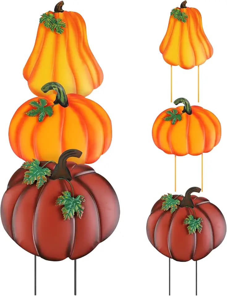 3 Pack Metal Pumpkin Yard Stakes Decor Outdoor Fall Decorations for Garden
