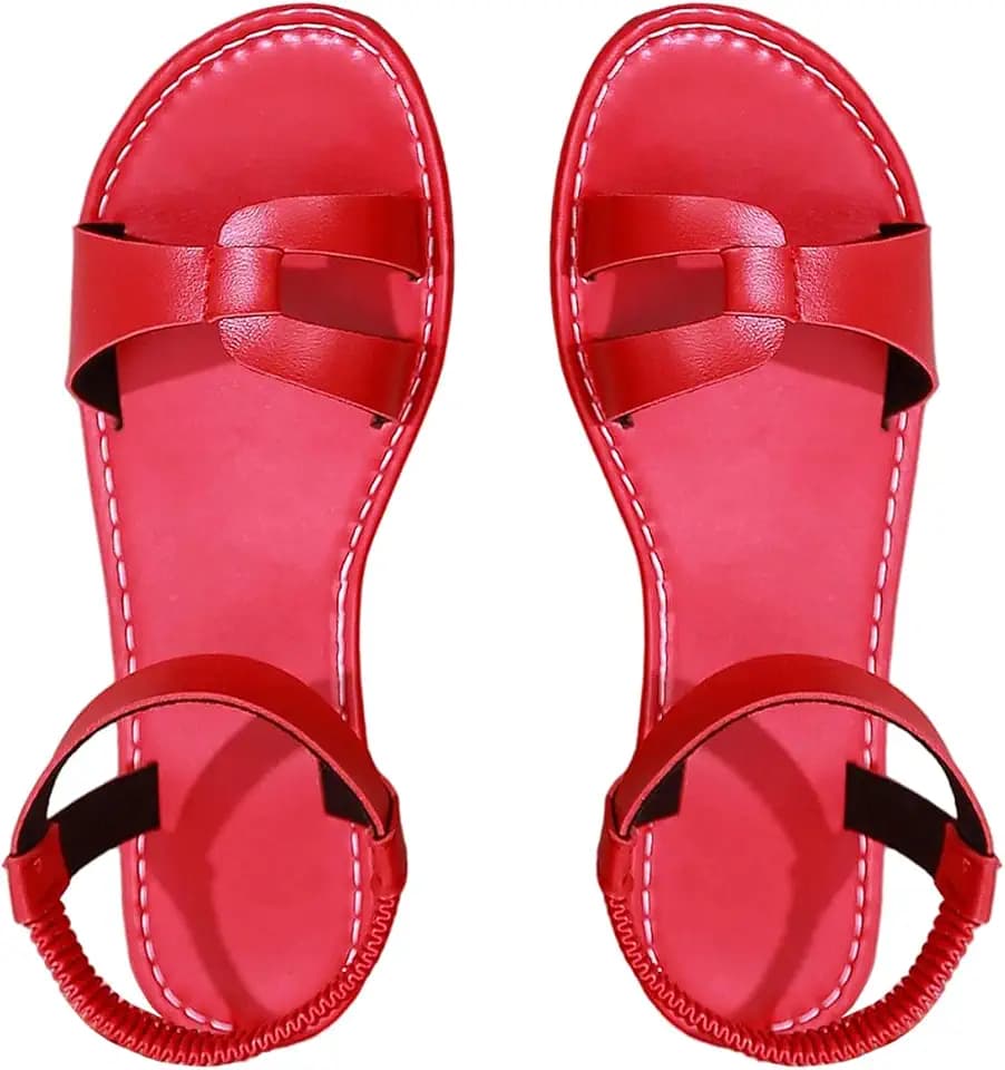 GORGLITTER Women's Red Strappy Tie Up Sandals Dressy Ankle Strap Sandals