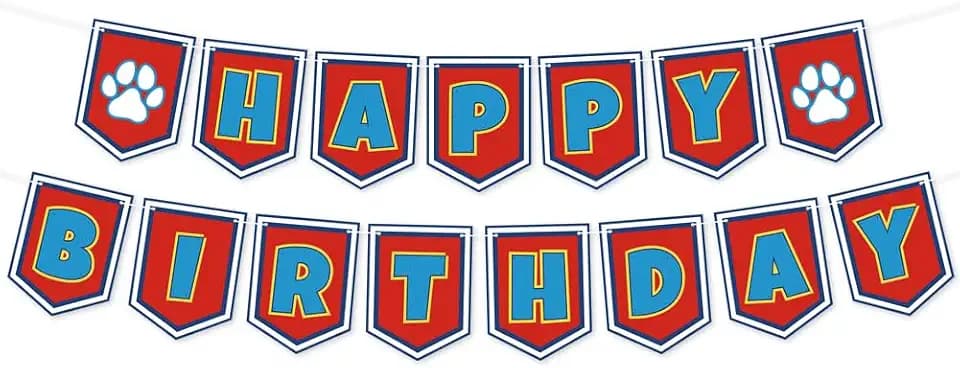 Cartoon Dog Paw Happy Birthday Banner- Cute Birthday Decorations for Boys, Cartoon Themed Happy Birthday Sign for Boys 1st 2nd 3rd Party Baby Shower
