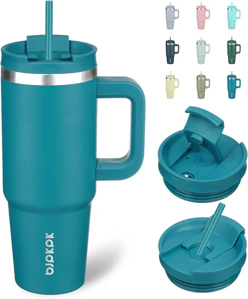 BJPKPK 30 oz Insulated Tumbler with Handle & Straw, Stainless Steel