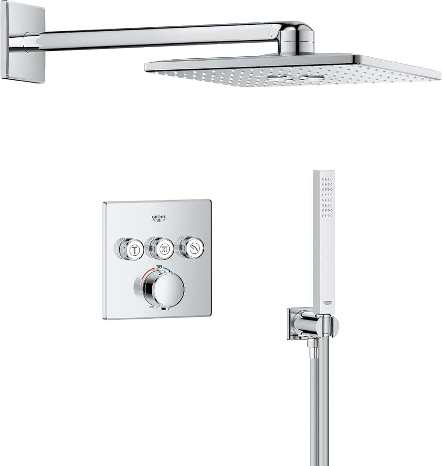 GROHE Precision SmartControl 310, Unterputz Duschsystem (31cm Regendusche mit Thermostat, Kopfbrause 2 Strahlarten, Duschkopf 1 Strahlart, Komplettset, 1,50m Duschschlauch), eckig, chom, 1072460000