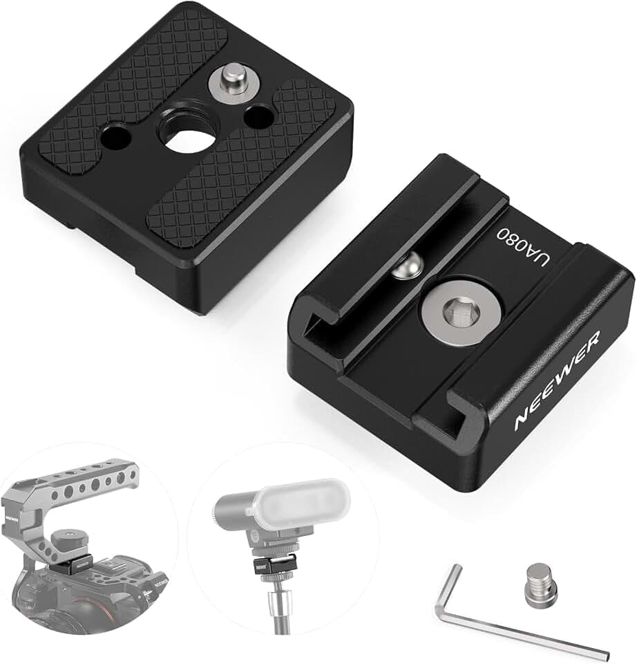 NEEWER Cold Shoe Mount Adapter Set, 2er Pack, 1/4Zoll Schraube, Federbelasteter Anti Off Pins für ARRI Kompatibel mit DJI Mic Sender, Blitz, Monitorhalterung, LED Panel Licht, Magic Arm Stativ. UA080