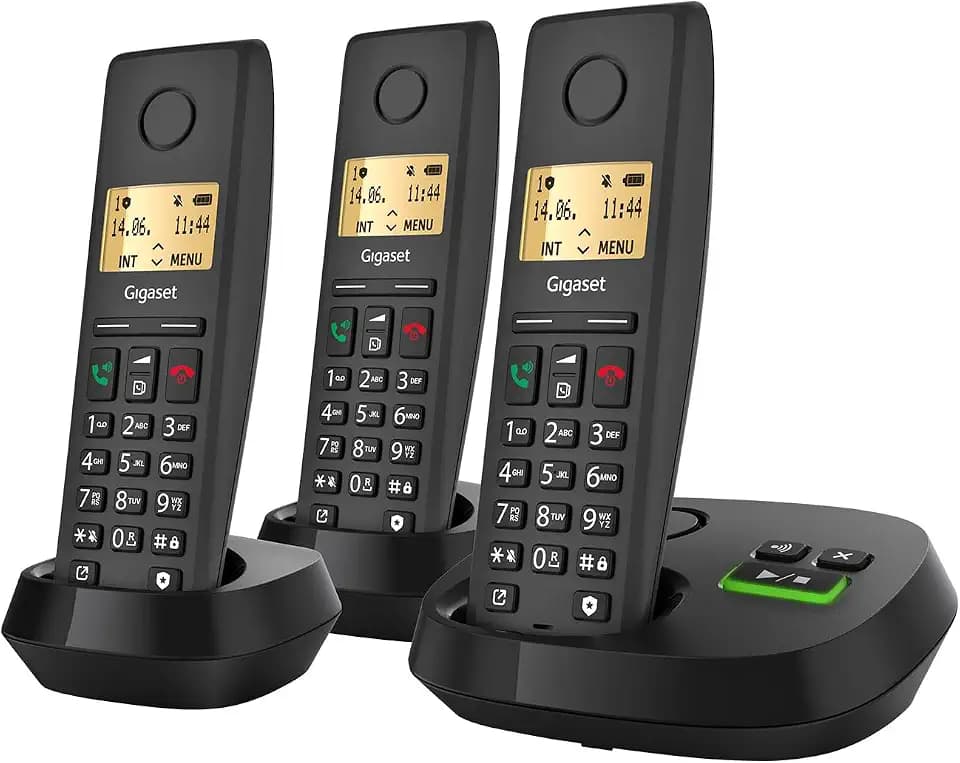 Gigaset Pure 220A Trio - 3 Schnurlose DECT-Telefone mit Anrufbeantworter - mit Call-Block-Taste und Freisprechfunktion - 80 Kontakten, anthrazit schwarz [Kompatibel in DE, IT, FR, NL, BE, Che, AUT]