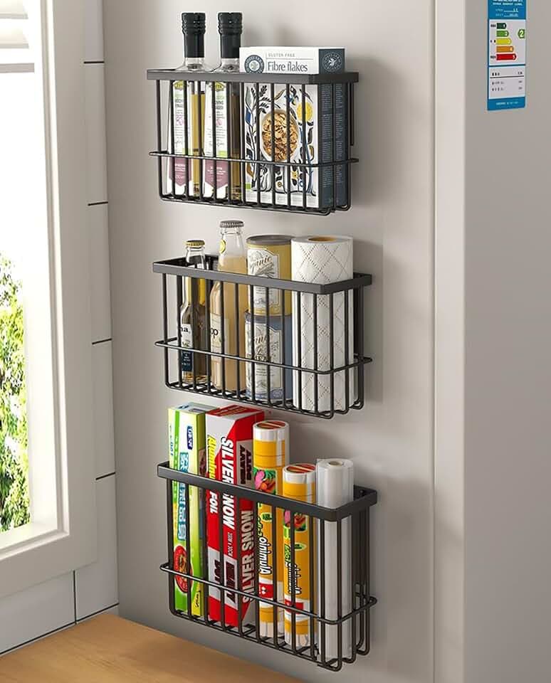 3 Stück Küchenschranktür-Aufbewahrungsbox,Selbstklebendes Wandmontierte Aufbewahrungsbox, Schrank/Badezimmer/Kühlschrank Kleine Gegenstände Organizer Aufbewahrungsboxen (Schwarz3)