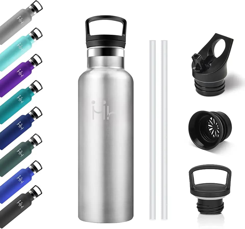 Trinkflasche Edelstahl 500ml, Thermosflasche Kohlensäure Geeignet, Auslaufsicher Wasserflasche mit Strohhalm, Doppelwandige Vakuumisolierte, Isolierflasche für Schule, Reisen, Reisen