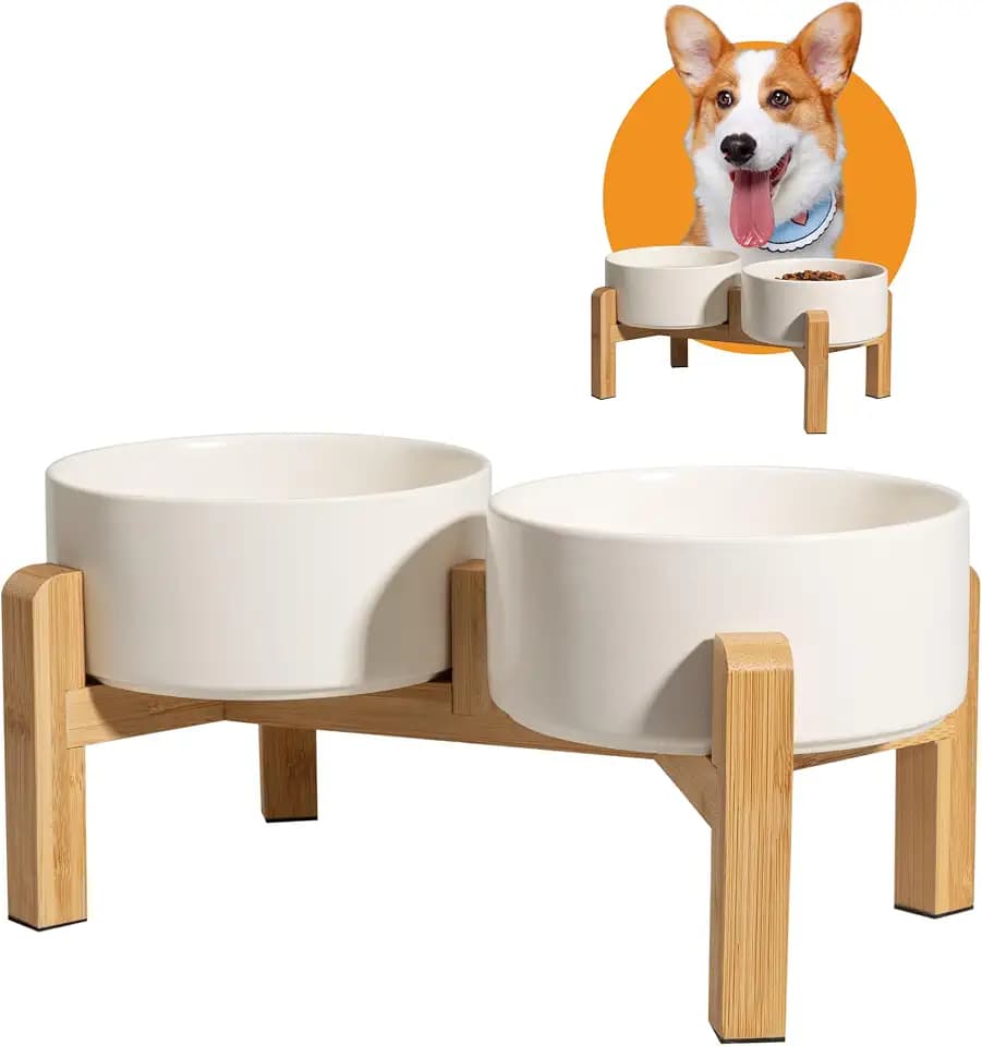 Hundenapf Set Erhöht Hunde Napfset - Doppel Napf Hund Keramik mit rutschfestem Ständer - Erhöhte Futterstation Hund 2er Set für Futter und Wasser - Ideal für kleine und mittelgroße Hunde - 2 x 850 ml
