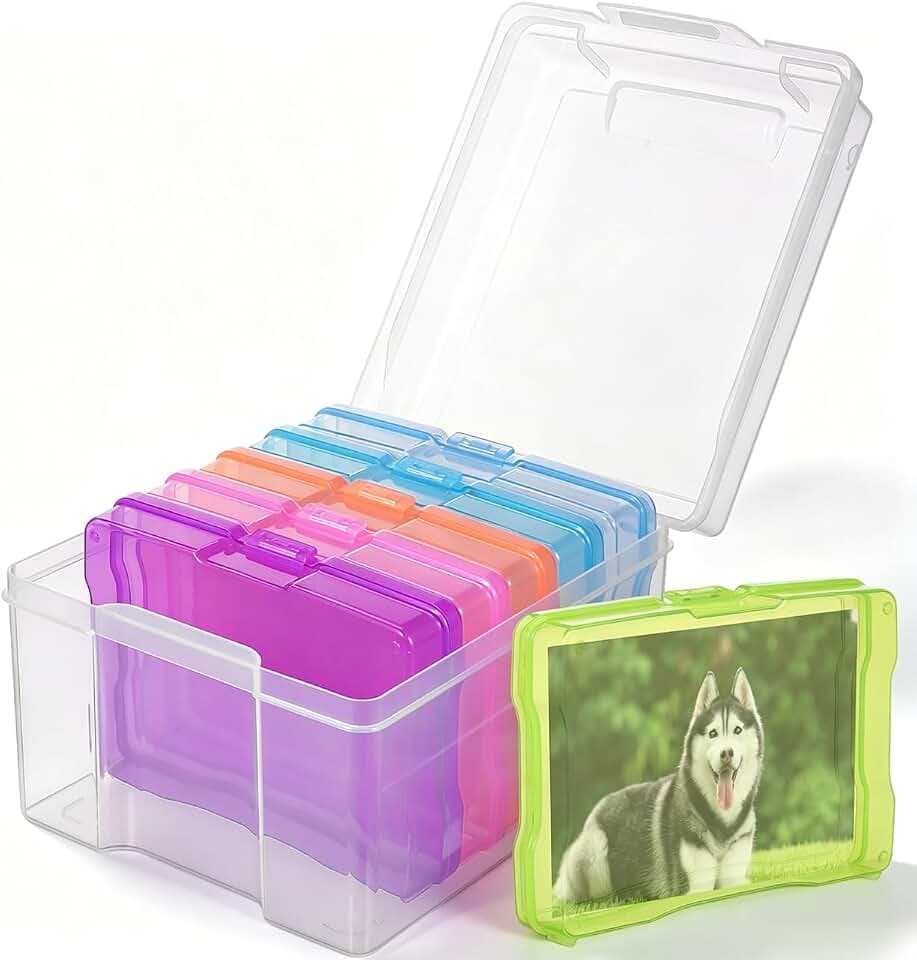 Cabilock Fotobox A6, Aufbewahrungsbox für Fotos 10x15cm, mit 6 Einsätzen