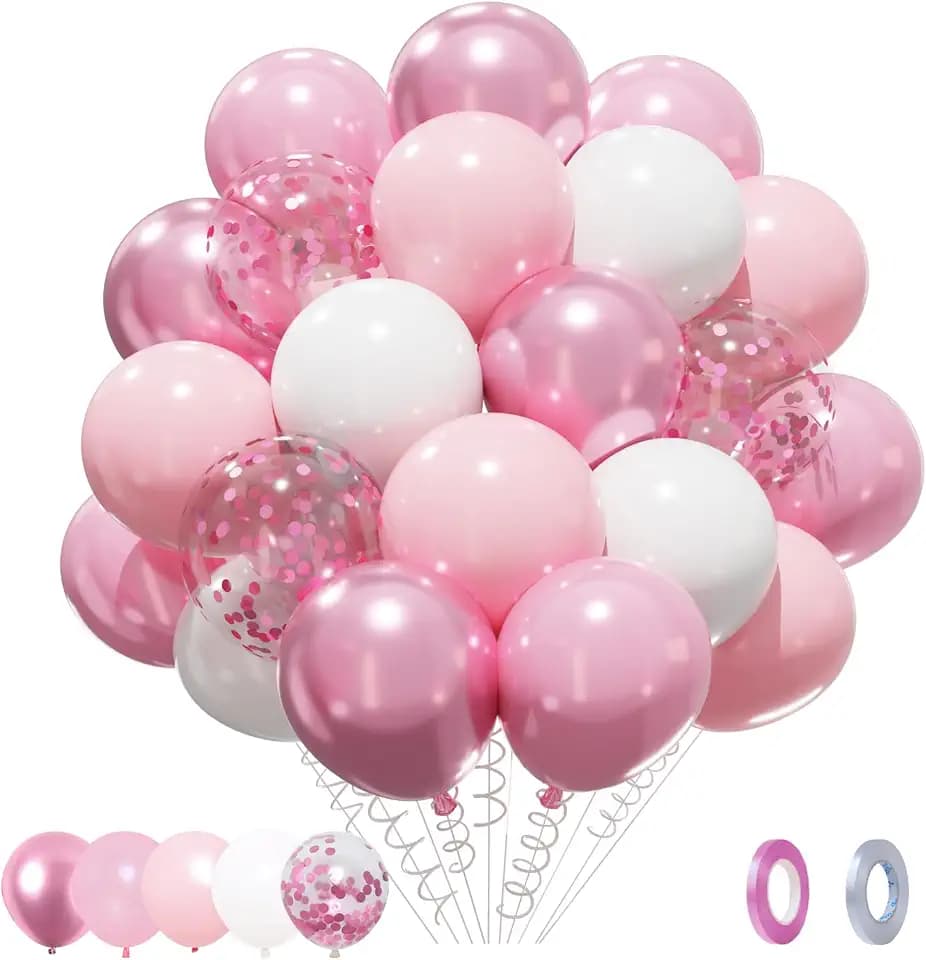 Patimate Pink and White Balloons Set 50 pcs 12 inch