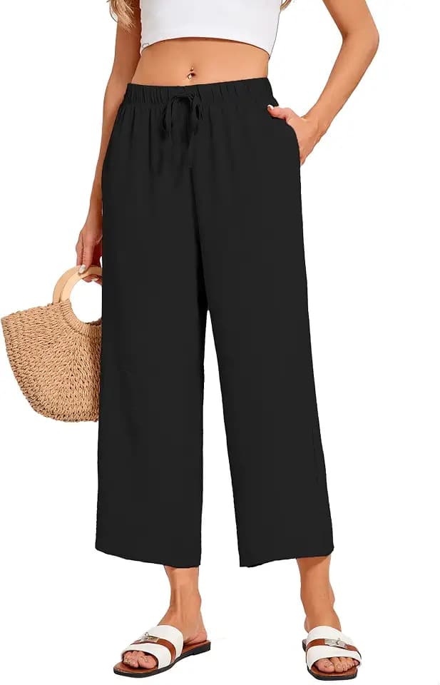 Womens Wide Leg Cropped Pants Low Rise Palazzo Ankle Summer Beach Capris