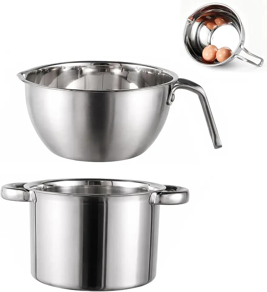 FARYODI Wasserbad Schmelztopf aus Edelstahl 304, 2,6L Schüssel und 2L Schmelzschale mit Griff, für Schokolade, Butter, Käse, Karamell und Zucker