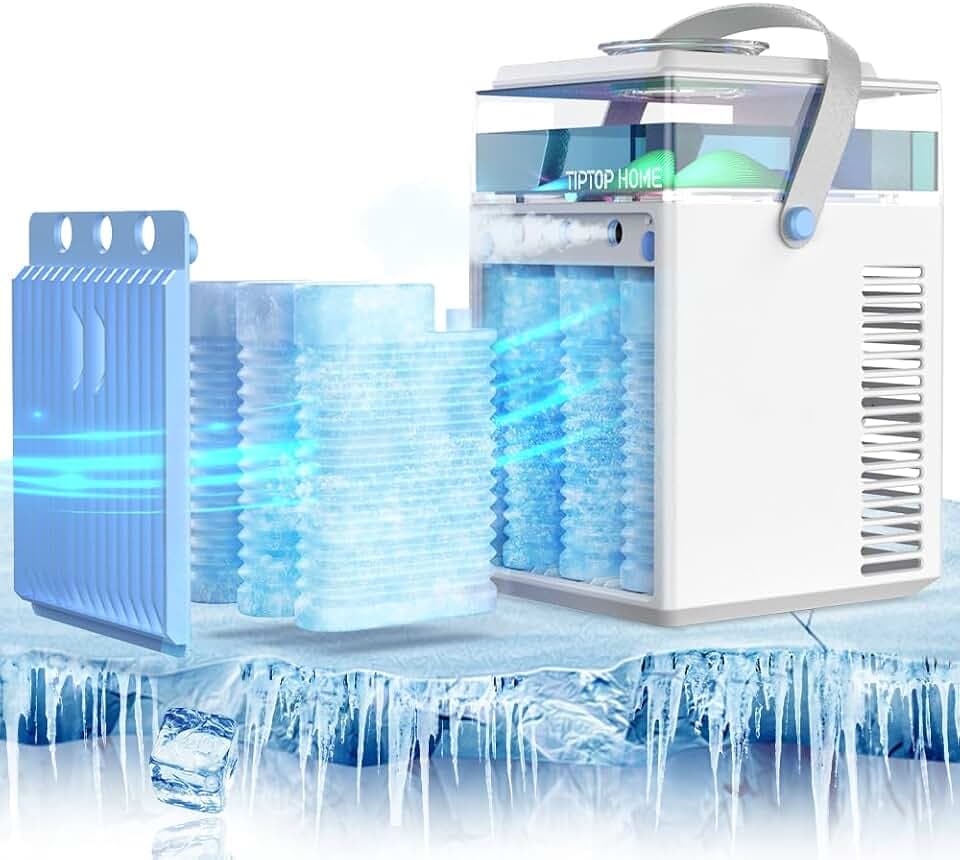 Mobile Klimaanlage, 5 in 1 Mini Klimagerät mit App-Steuerung, Persönlich Ventilator mit 800ml Wassetank, 3 Geschwindigkeiten, 3 Nebelmodi, Tragbarer Klimaanlage für Zimmer Büro