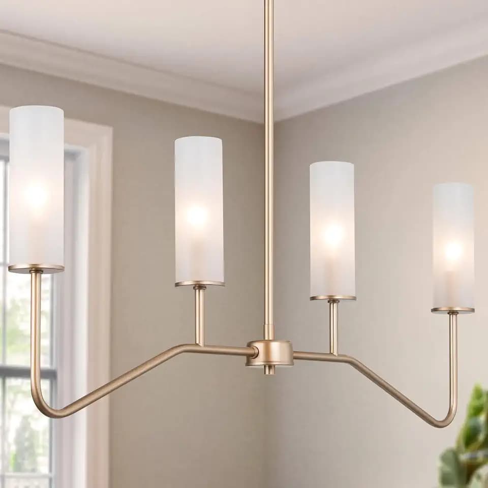 LOG BARN Pendant Lighting for Kitchen Island, 4-Light Modern Gold Linear Dining Room Chandelier Light Fixture Over Table, 32'' Kitchen Island Lighting with Frosted Glass Shade
