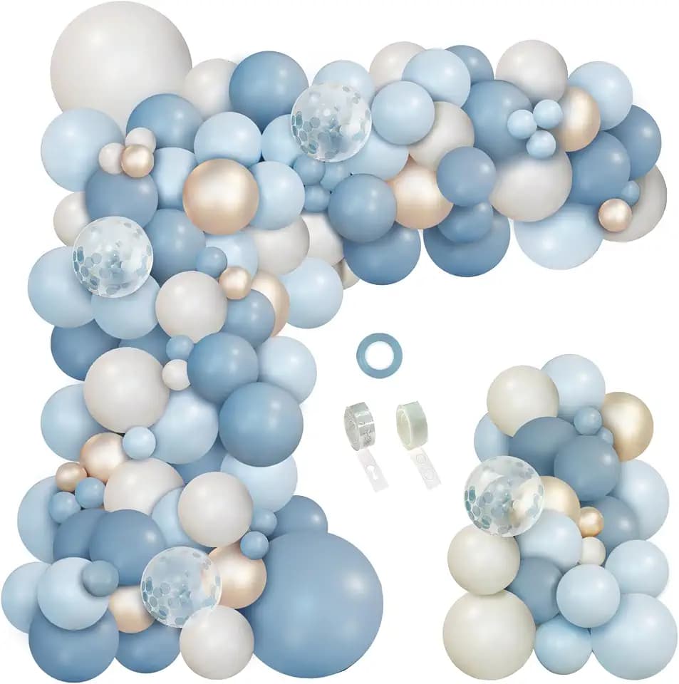 150Pcs Baby Dusty Fog Blue Balloon Arch Kit with Mixed Confetti