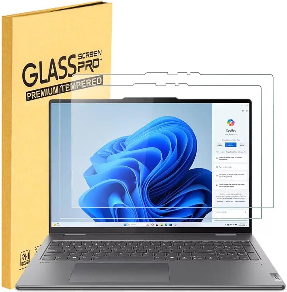 2 Pack Tempered Glass Screen Protector for Lenovo IdeaPad 5 16"/IdeaPad 5i 16" 2-in-1 (2025 10th Gen Model: 16AKP10 16IAL10) Touchscreen Laptop, 9H Hardness, Bubble Free, Anti-Fingerprint