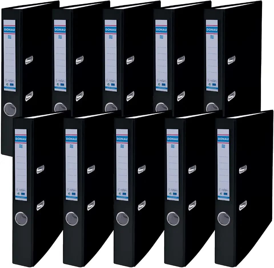 Donau Master Ordner Schmal 10er Pack FSC/DIN A4 / 5 cm / 10 Stück/Schwarz/Kunststoffbezug PP/Carton Papier Schlitzordner Büroordner Aktenordner Ringordner/Grünen Punkt
