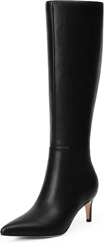 QIY Kitten Heel Knee High Boots for Women Fall Tall Boots
