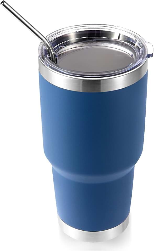 Volhoply 30oz Insulated Tumbler with Lid and Straw, Double Wall Inner & Outer 304 Stainless Steel Coffee Cup, Travel Mug Reusable Thermal Cup for Cold & Hot Drinks (Navy,1 Pack)