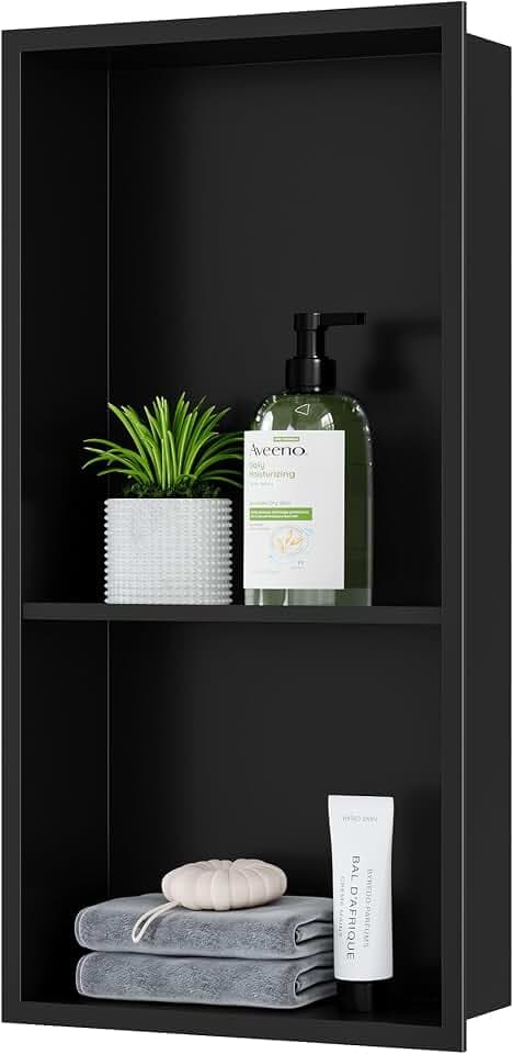 Neodrain Matte Black 24X12 Inch Double Shelf Stainless Steel Shower Niche