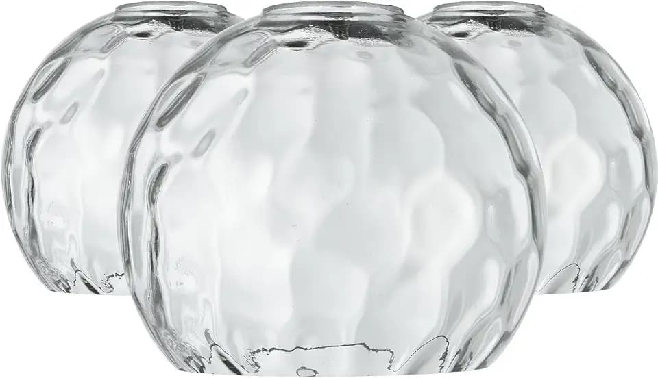 3 Pack Fixture Replacement Globe Shade, 6 Inch Diameter, E26 Base Clear Hammered Glass, Glass Globe Lampshade Cover for Pendant Wall Sconce Chandelier Vanity Light