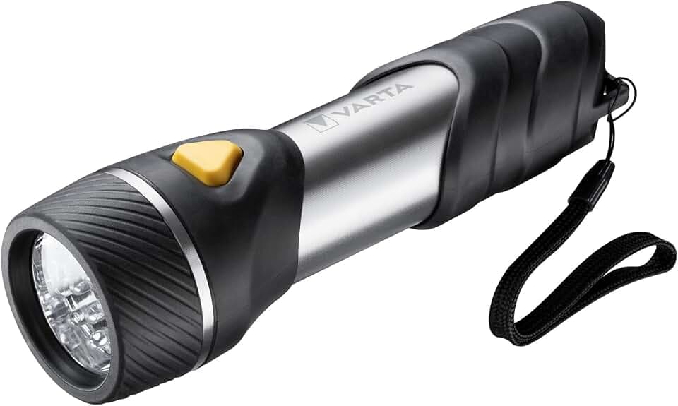 VARTA Taschenlampe mit 14 LEDs inkl. 2x D Batterien, Day Light Multi LED F30 Leuchte, Taschenleuchte mit Anhänger, Lampe ideal für Haushalt, Angeln, Garage, Notfall, Stromausfall, Outdoor