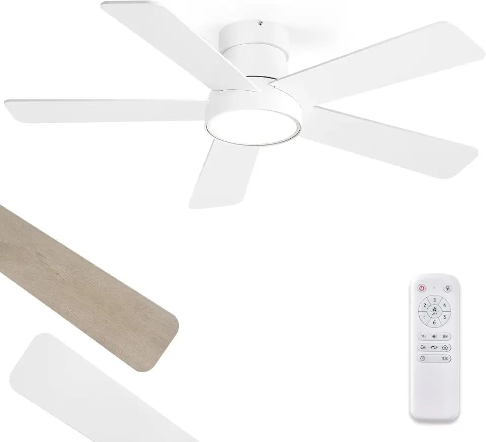 Fanbulous 42 Inch Ceiling Fans with Lights and Remote,Indoor Modern Flush Mount Ceiling Fan with 3CCT 6-Speed Quiet DC Motor,White Small Low Profile Ceiling Fan for Bedroom Living Room Office