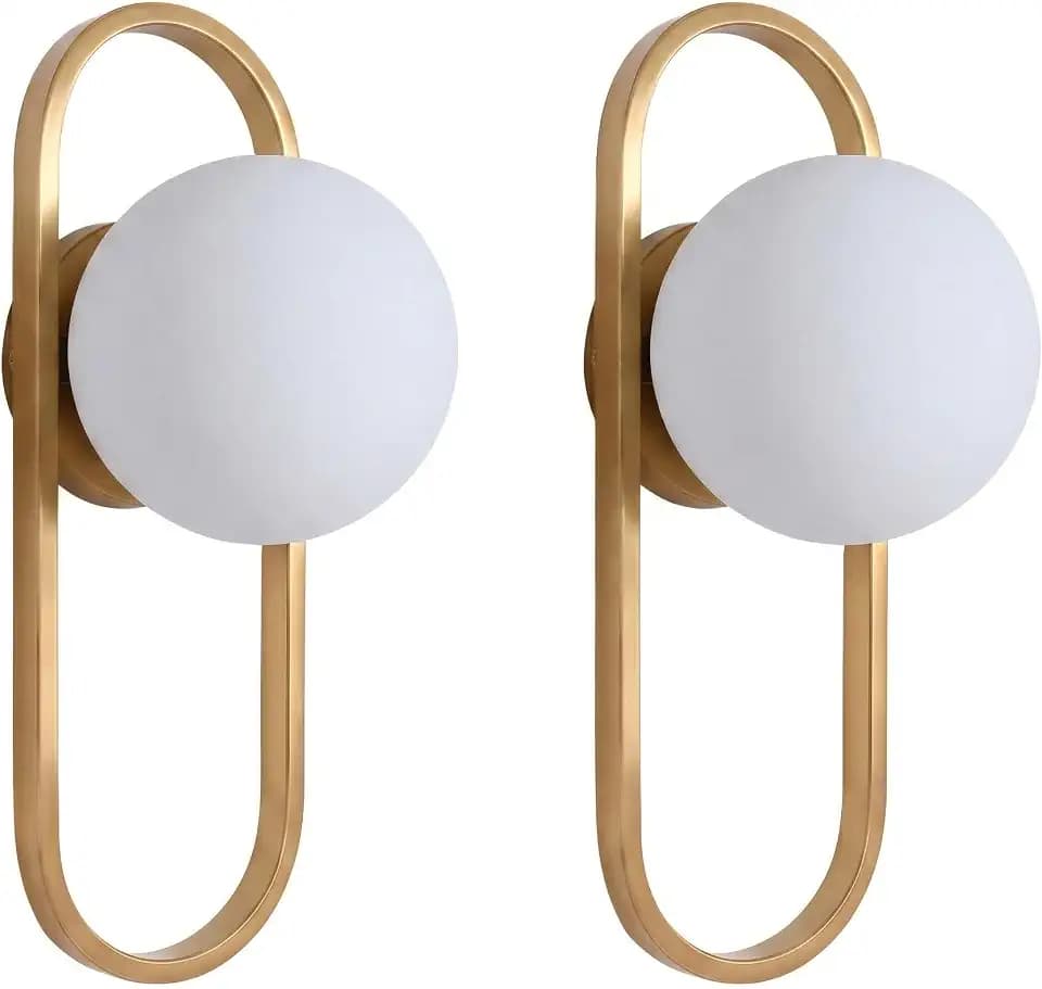 Bektas Gold Wall Lamp Sconces Set of 2 with White Globe Glass Shade - Living Room & Bedroom Wall Lights ETL Listed