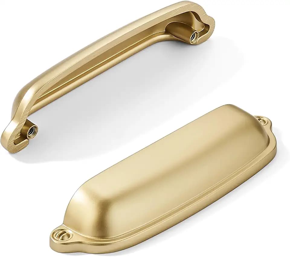 khtumeware 2 Pack Gold Cup Pulls 5 Inch Center to Center - Cabinet & Drawer Handles for Kitchen Hardware