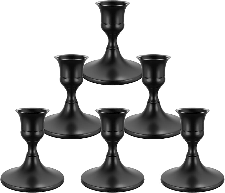 zeochyni Elegant Black Taper Candle Holders for Home Decor, Set of 6