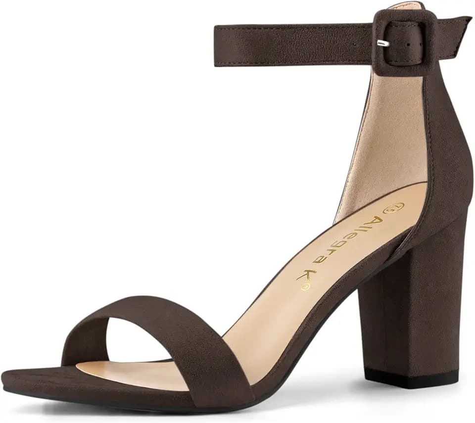 Allegra K Women's Open Toe Chunky High Heel Buckle Ankle Strap Sandals