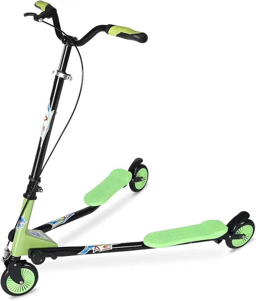 Swing Wiggle Scooter, 3 Wheels Drifting Folding Kick Scooter with 4-Level Adjustable Height/Foldable for Kids/Teen/Adult Age 6+ Years Old