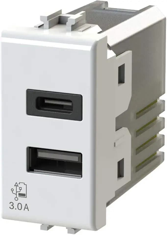 4Box - Bticino® Matix™ kompatibles 20-W-USB-Netzteil zum Aufladen Ihrer Geräte ohne Netzteil. 2 Anschlüsse: ein Typ A, ein Typ C. Weiß