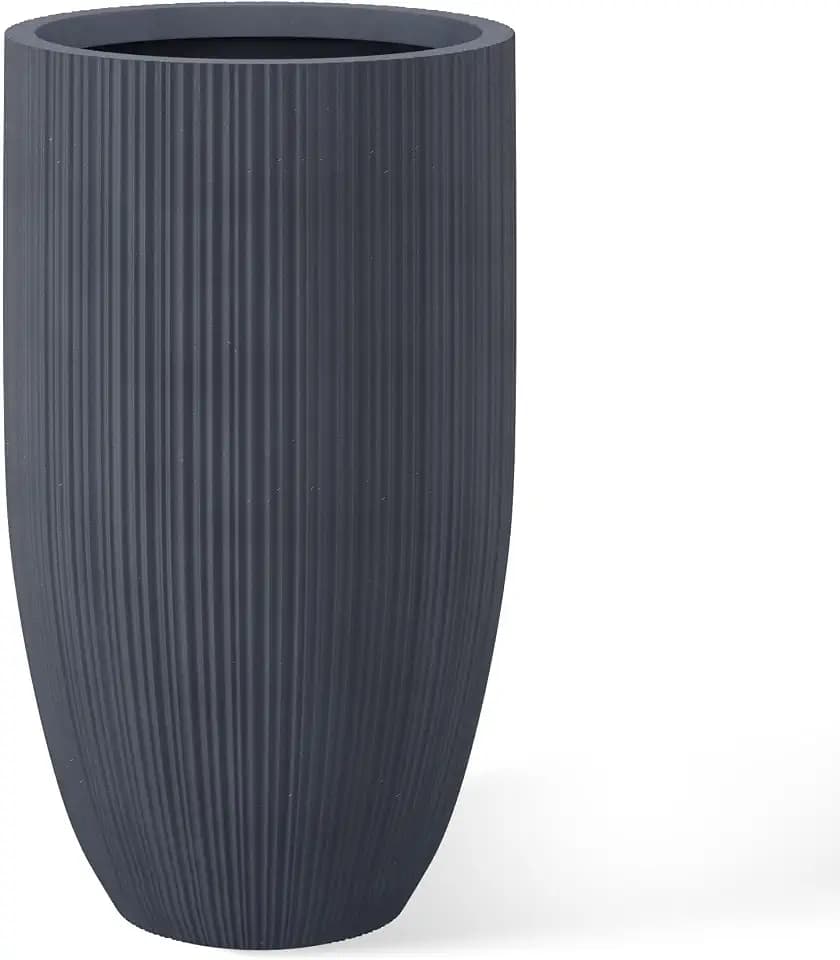 Kante 24 Inch Tall Concrete Planter, Outdoor Indoor Large Plant Pots with Drainage Hole and Rubber Plug for Home Garden Patio Porch Textured Charcoal